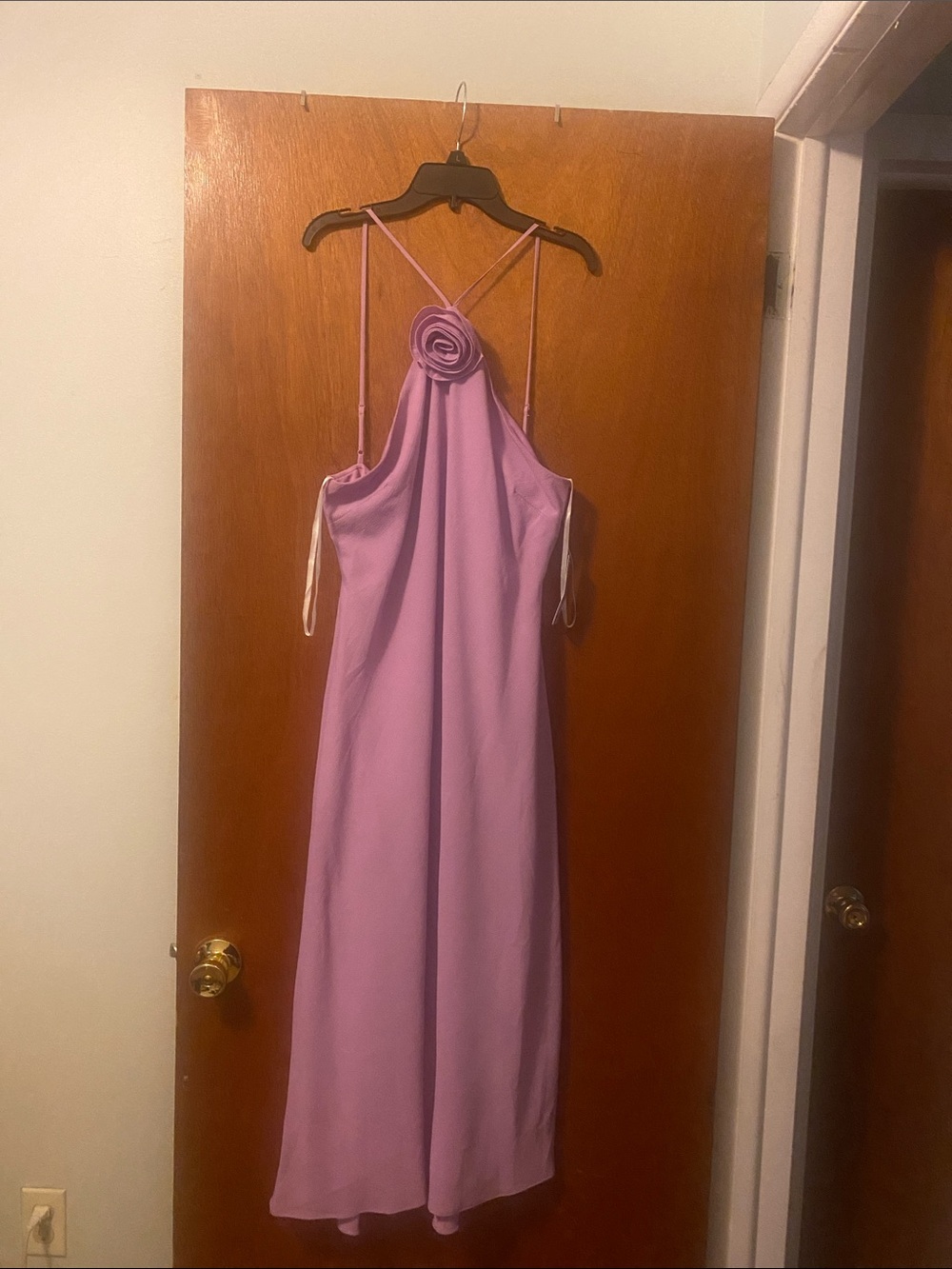 Premier Amour Size 14 Lavender Halter Maxi Dress with Rosette Detail